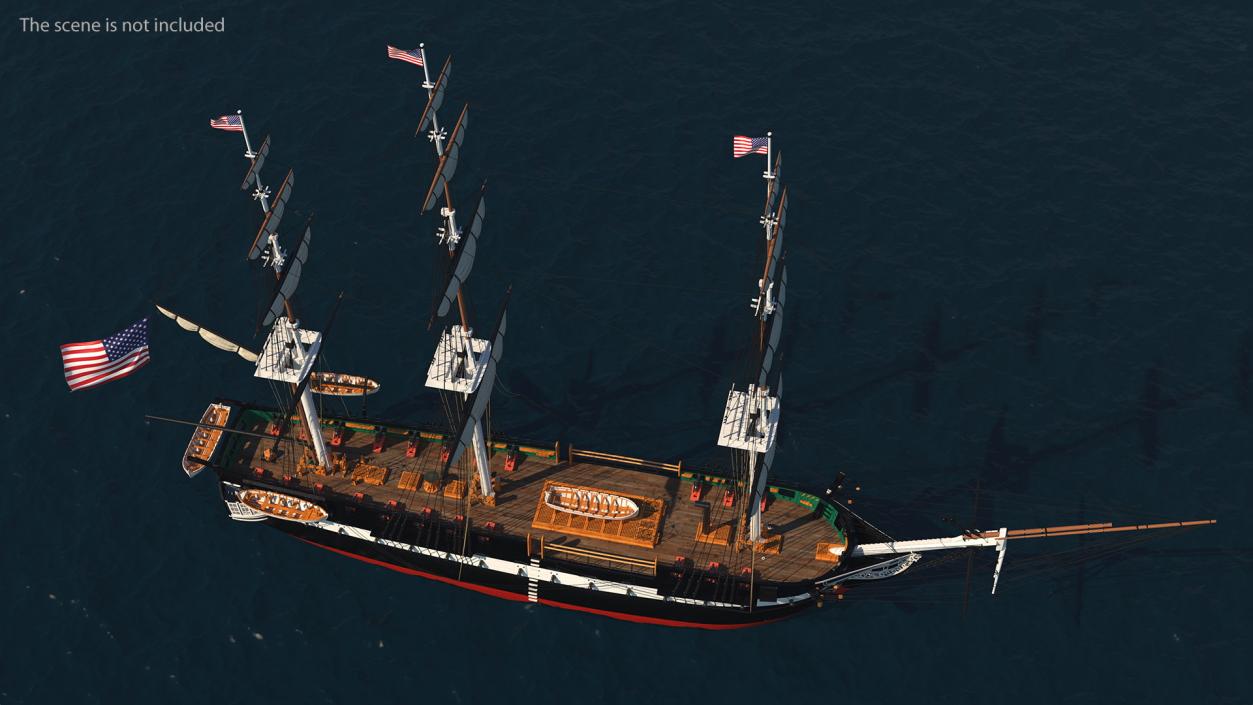 3D USS Constitution Heavy Frigate Retracted Sails