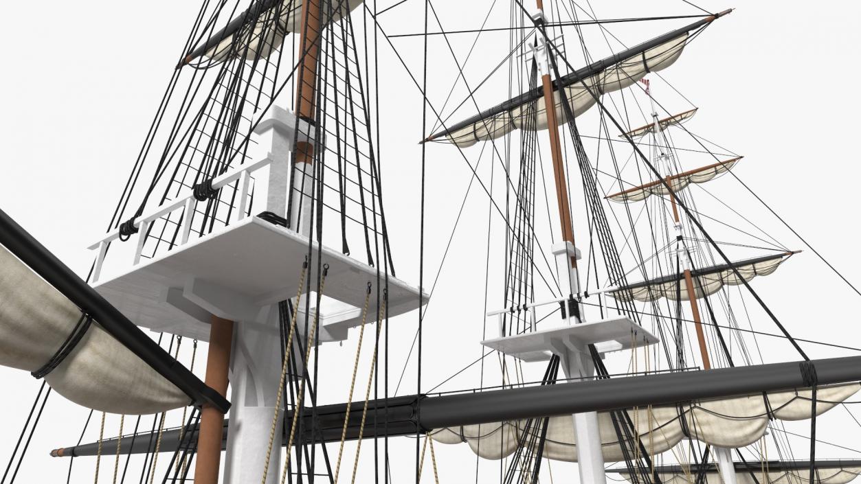 3D USS Constitution Heavy Frigate Retracted Sails