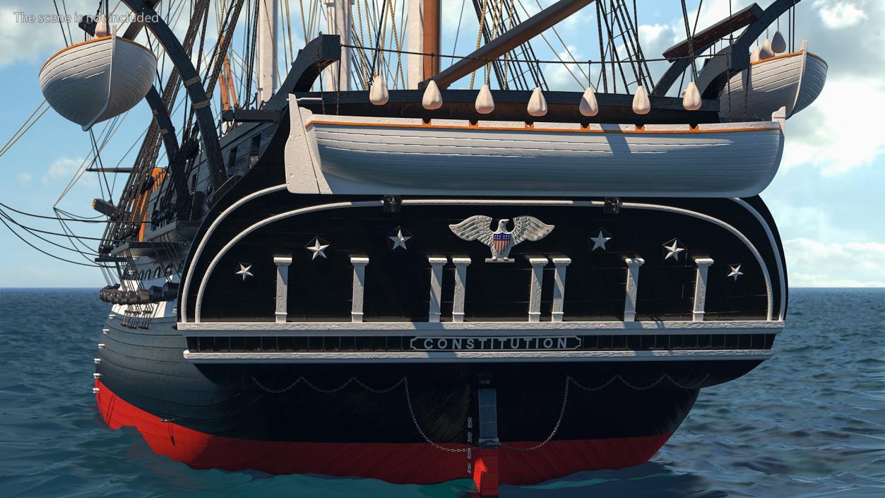 3D USS Constitution Heavy Frigate Retracted Sails