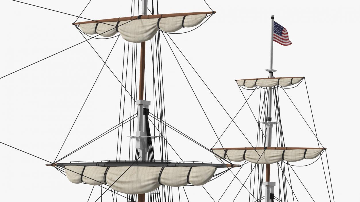 3D USS Constitution Heavy Frigate Retracted Sails