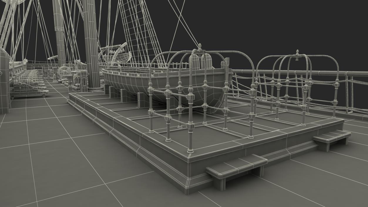 3D USS Constitution Heavy Frigate Retracted Sails