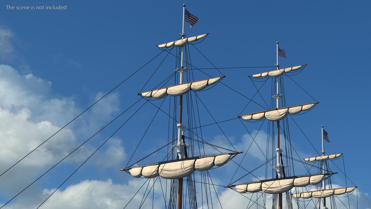 3D USS Constitution Heavy Frigate Retracted Sails