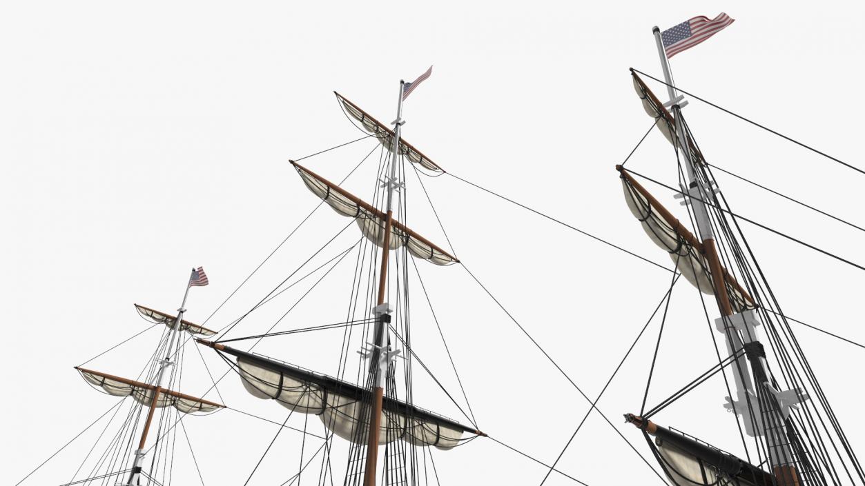 3D USS Constitution Heavy Frigate Retracted Sails