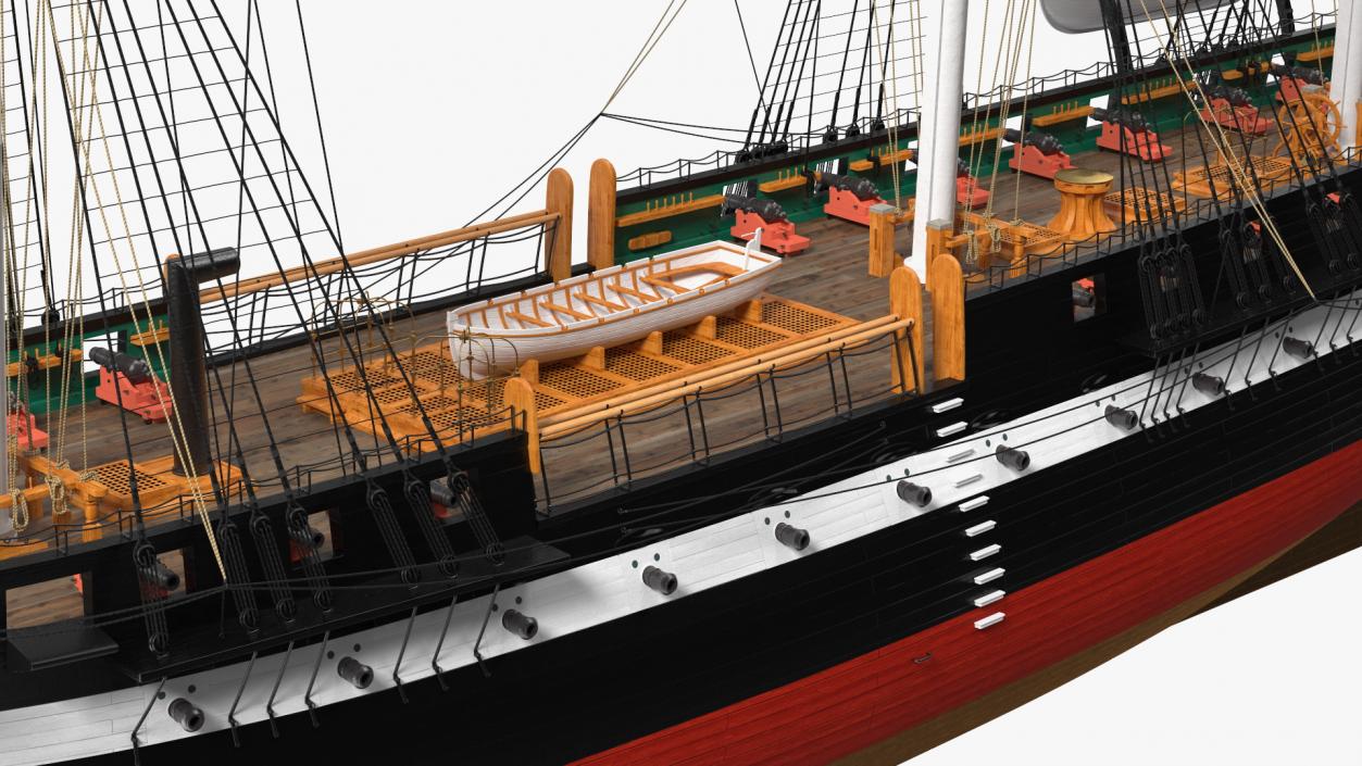 3D USS Constitution Heavy Frigate Retracted Sails