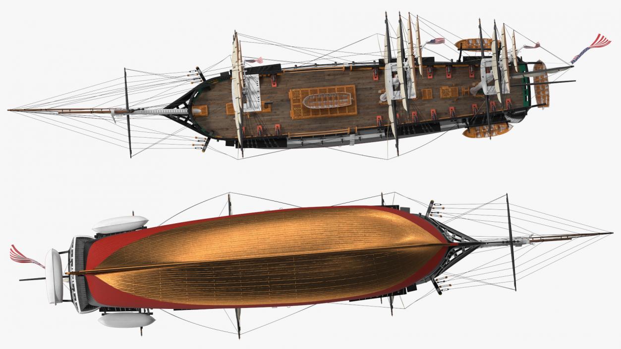 3D USS Constitution Heavy Frigate Retracted Sails