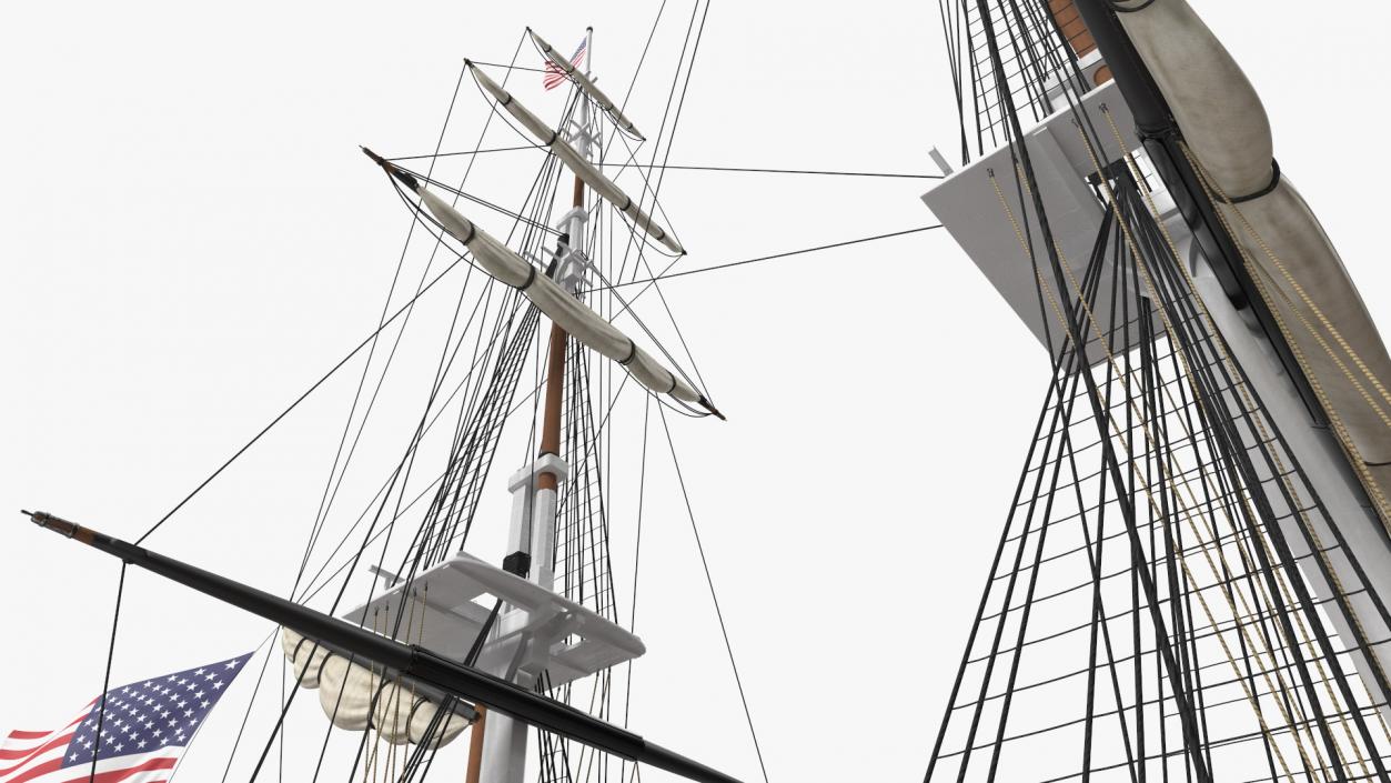 3D USS Constitution Heavy Frigate Retracted Sails