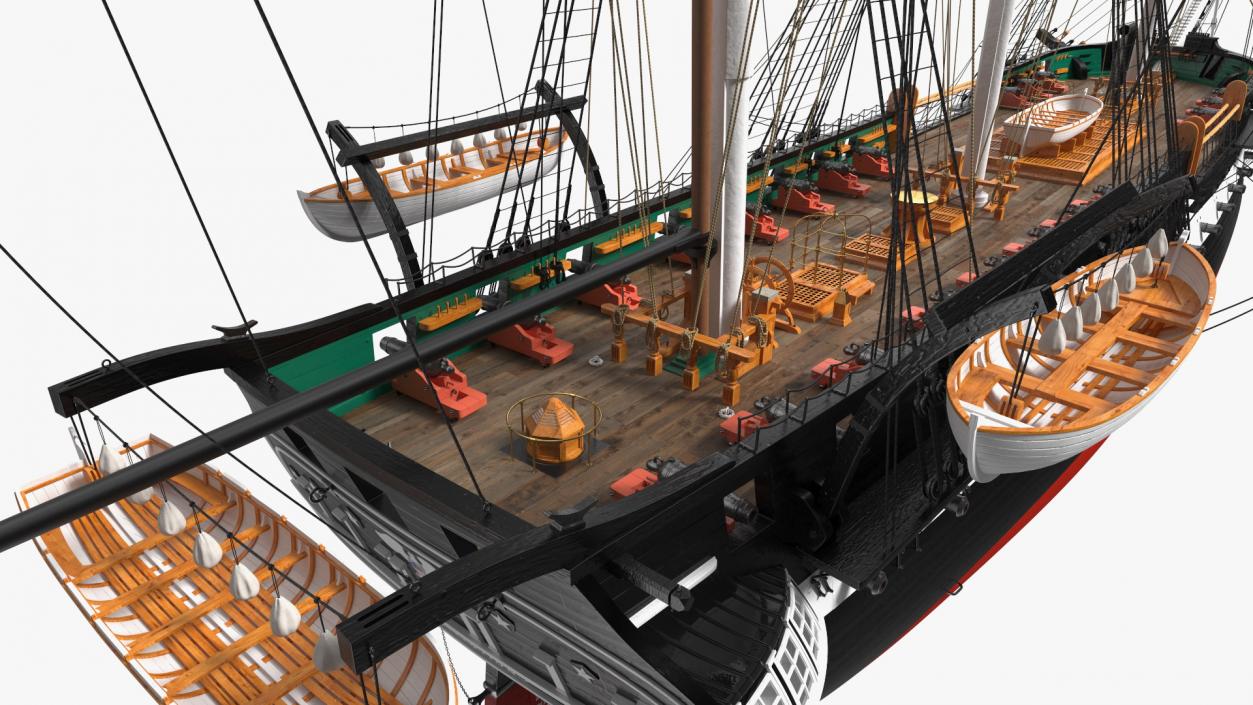 3D USS Constitution Heavy Frigate Retracted Sails