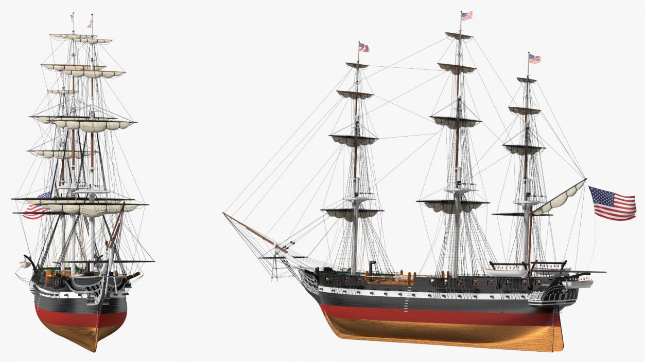 3D USS Constitution Heavy Frigate Retracted Sails