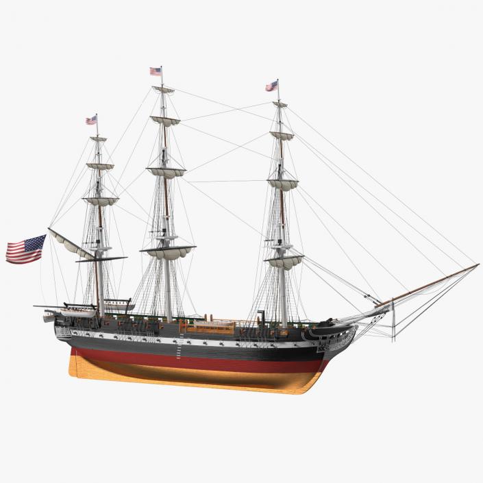 3D USS Constitution Heavy Frigate Retracted Sails