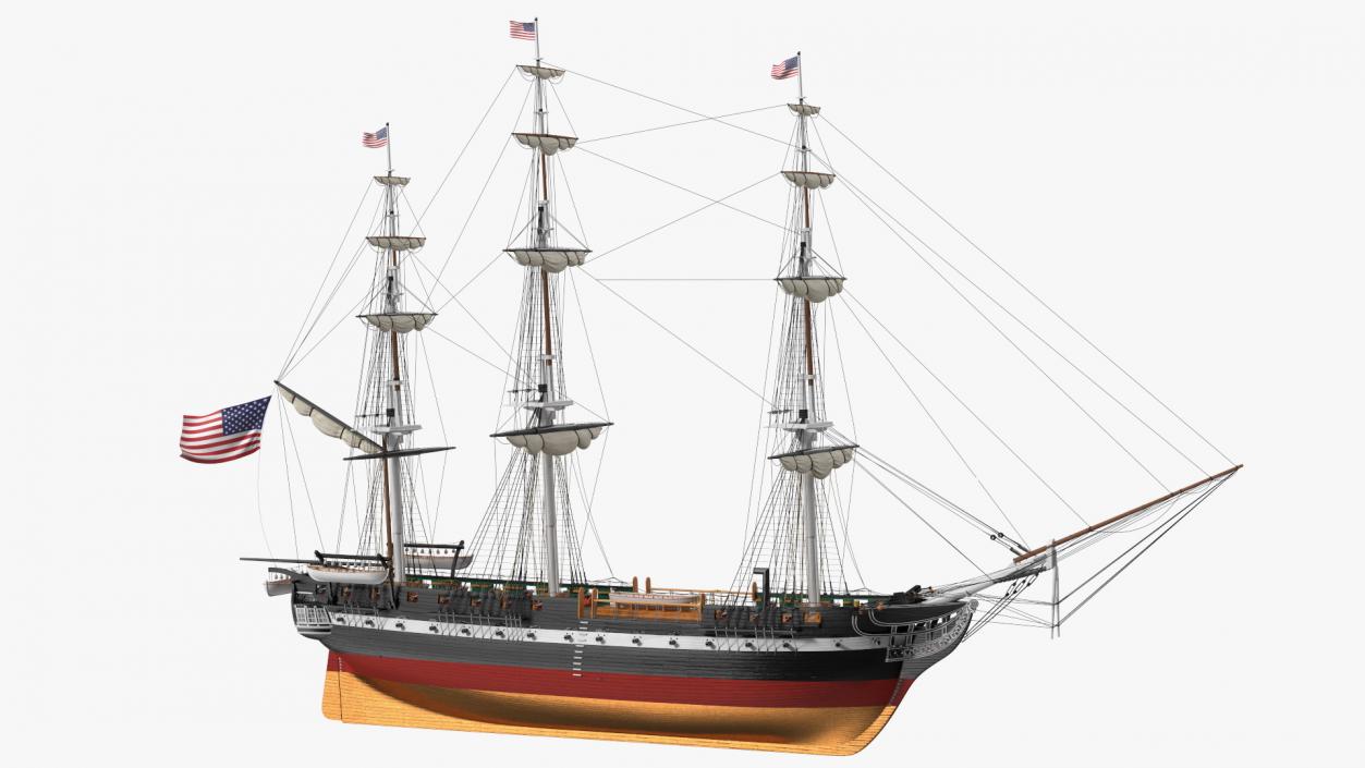 3D USS Constitution Heavy Frigate Retracted Sails