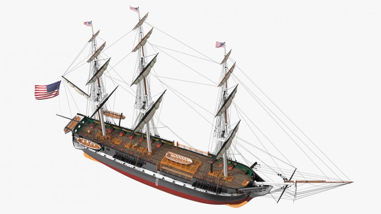 3D USS Constitution Heavy Frigate Retracted Sails