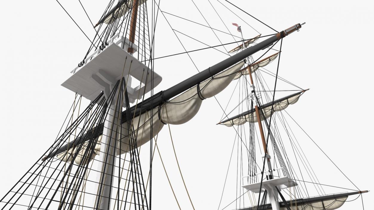 3D USS Constitution Heavy Frigate Retracted Sails