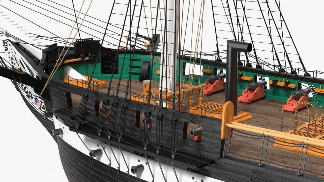 3D USS Constitution Heavy Frigate Retracted Sails