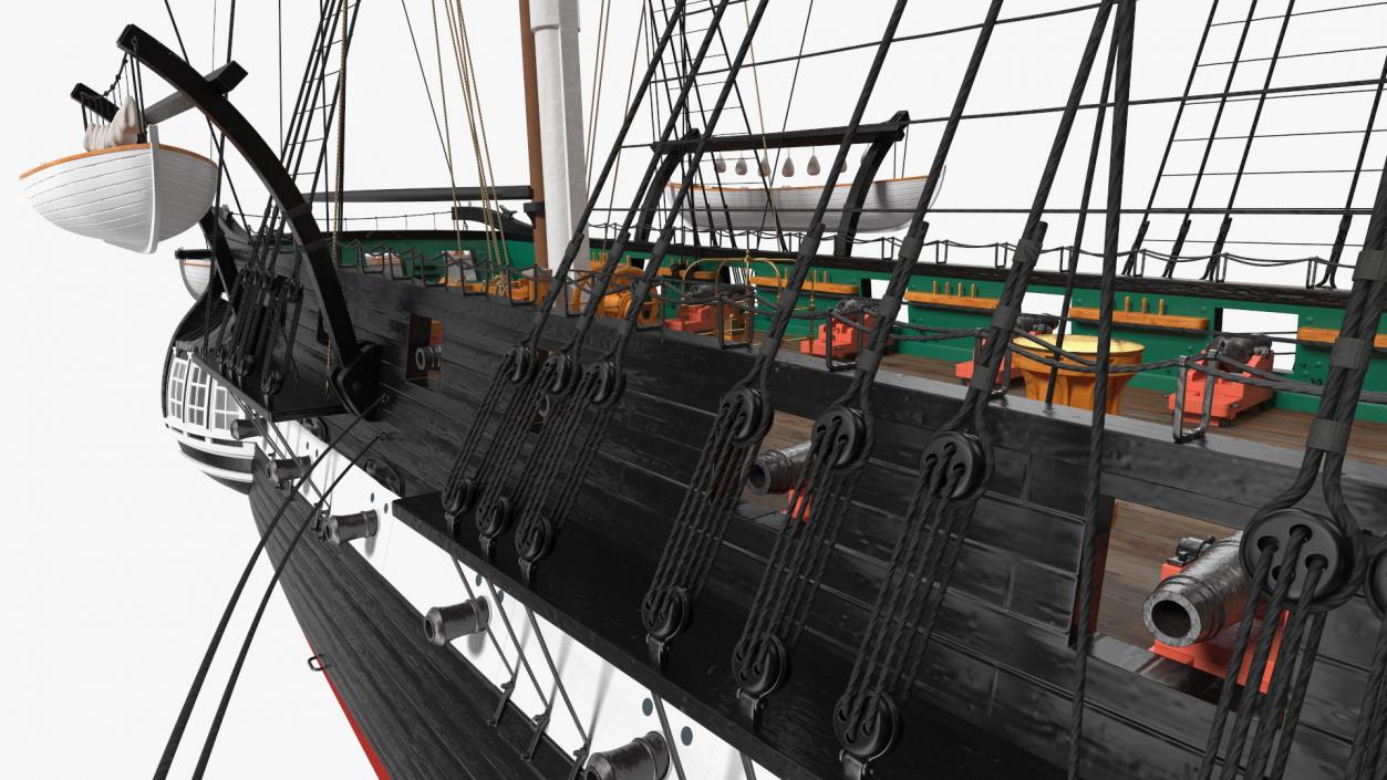 3D USS Constitution Heavy Frigate Retracted Sails