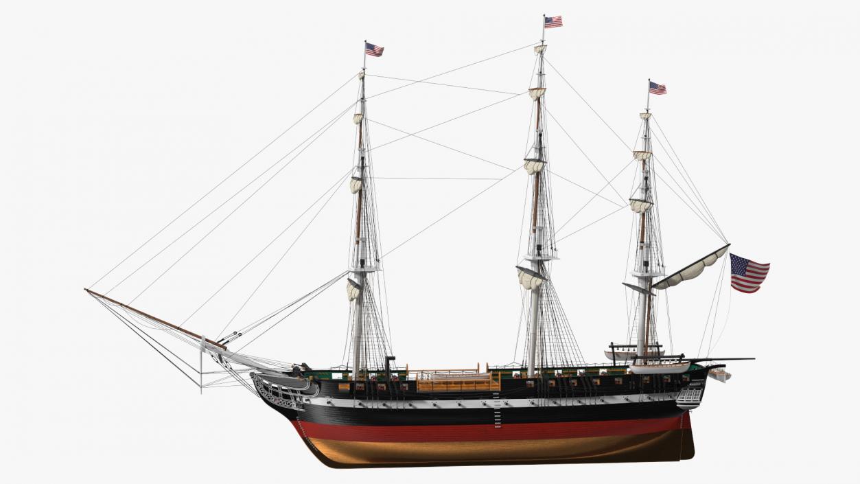 3D USS Constitution Heavy Frigate Retracted Sails