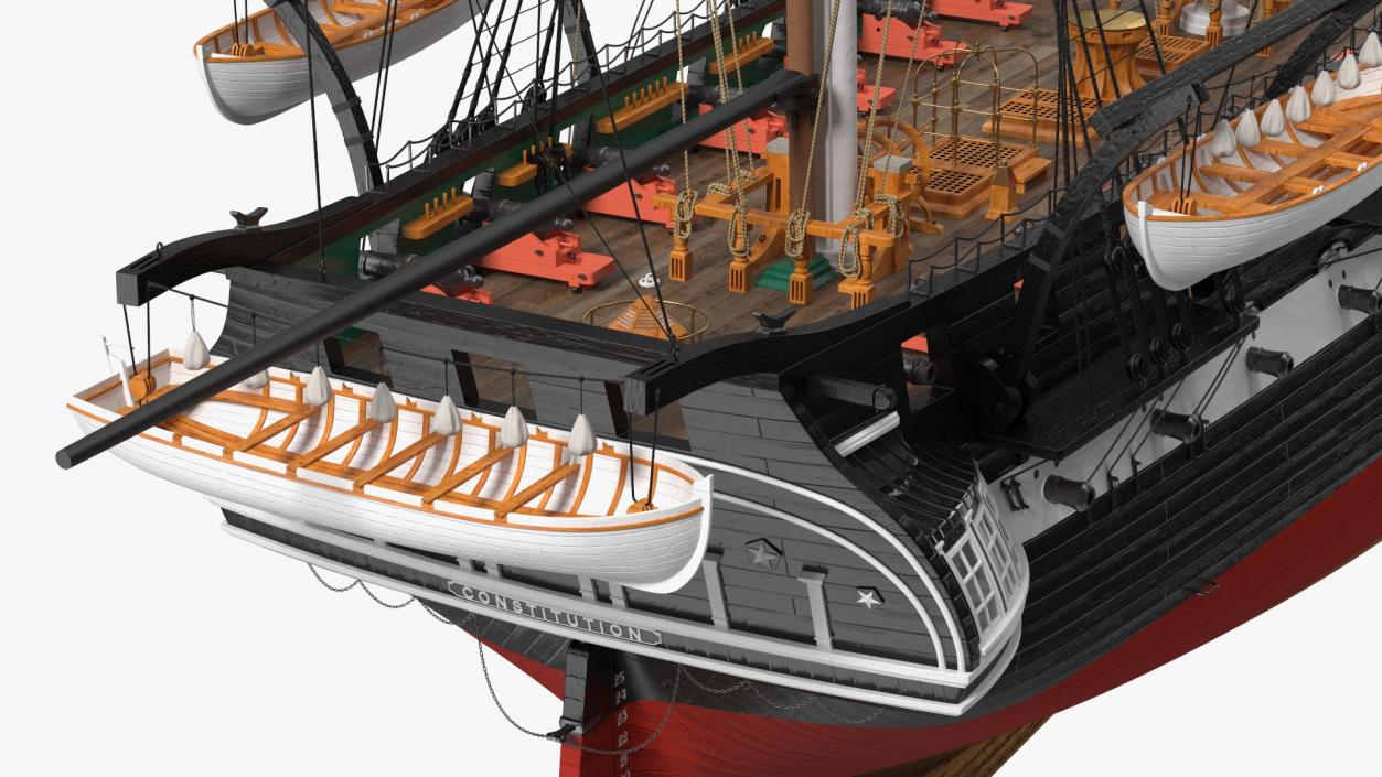 3D USS Constitution Heavy Frigate Retracted Sails