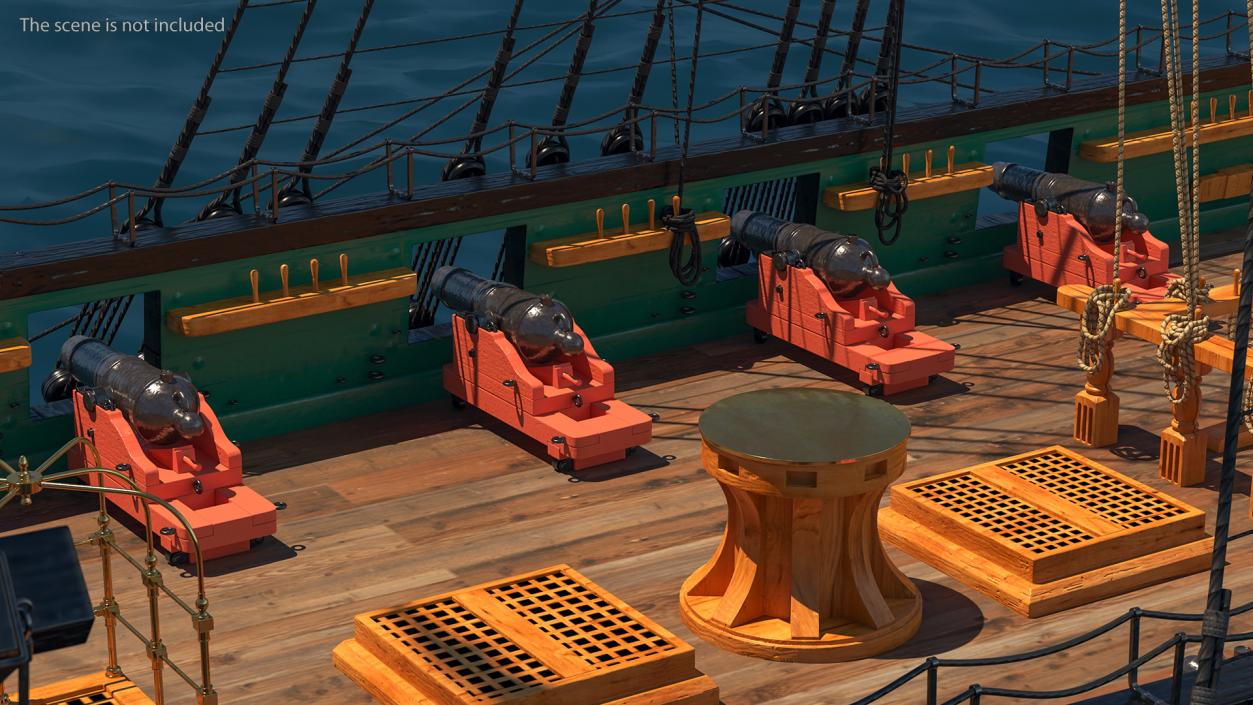 3D USS Constitution Heavy Frigate Retracted Sails