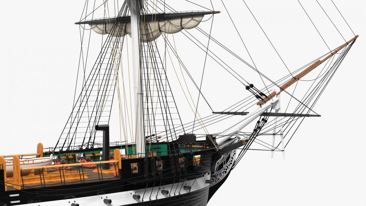 3D USS Constitution Heavy Frigate Retracted Sails