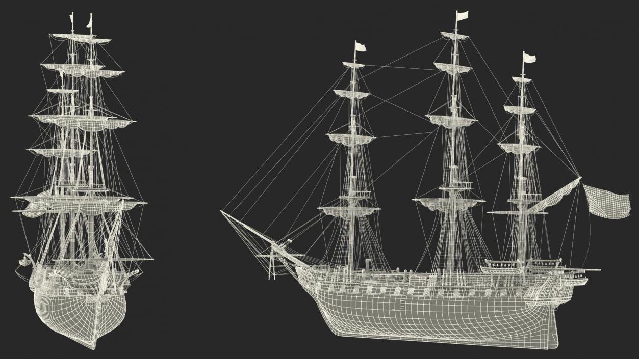 3D USS Constitution Heavy Frigate Retracted Sails