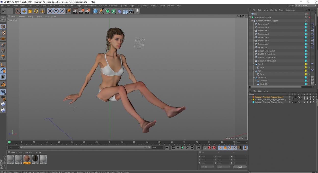 3D model Woman Anorexic Rigged for Cinema 4D