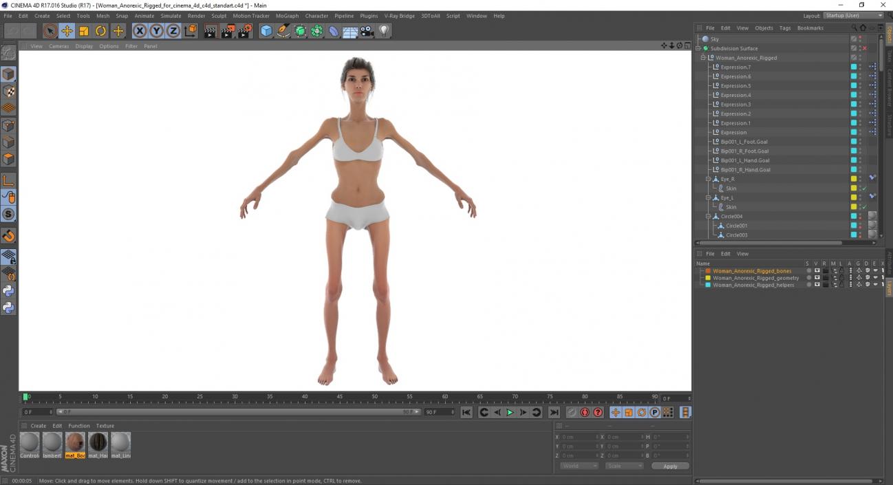 3D model Woman Anorexic Rigged for Cinema 4D