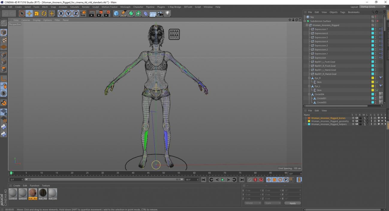 3D model Woman Anorexic Rigged for Cinema 4D