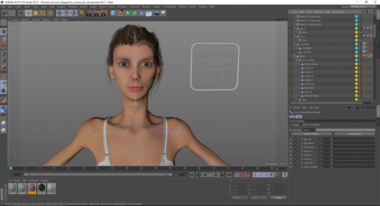 3D model Woman Anorexic Rigged for Cinema 4D