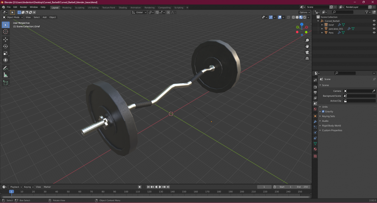 Curved Barbell 3D model