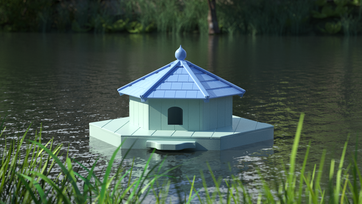 3D Wooden Duck House Floating Blue