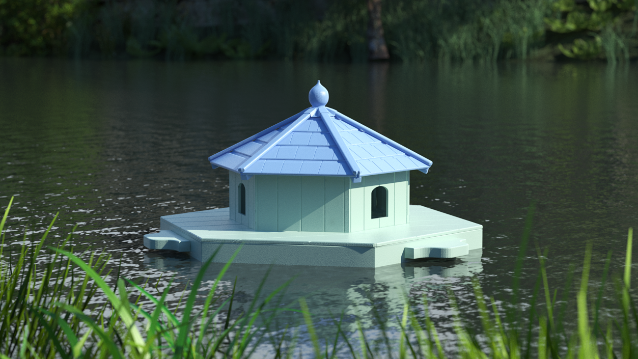 3D Wooden Duck House Floating Blue