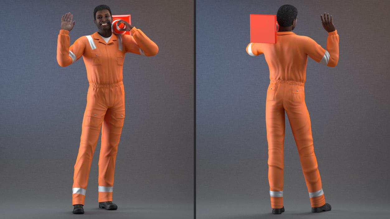 3D model African American Road Worker Rigged