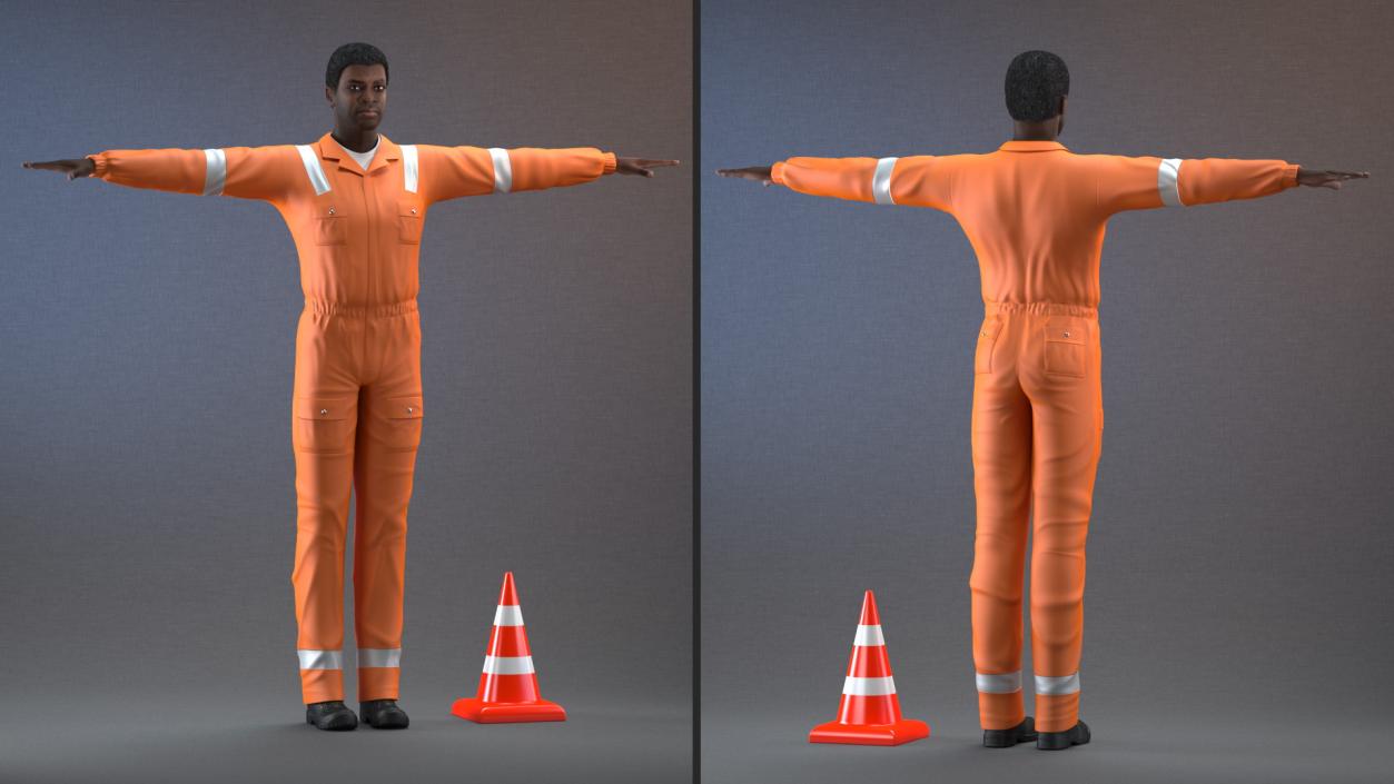 3D model African American Road Worker Rigged