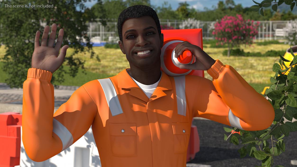 3D model African American Road Worker Rigged