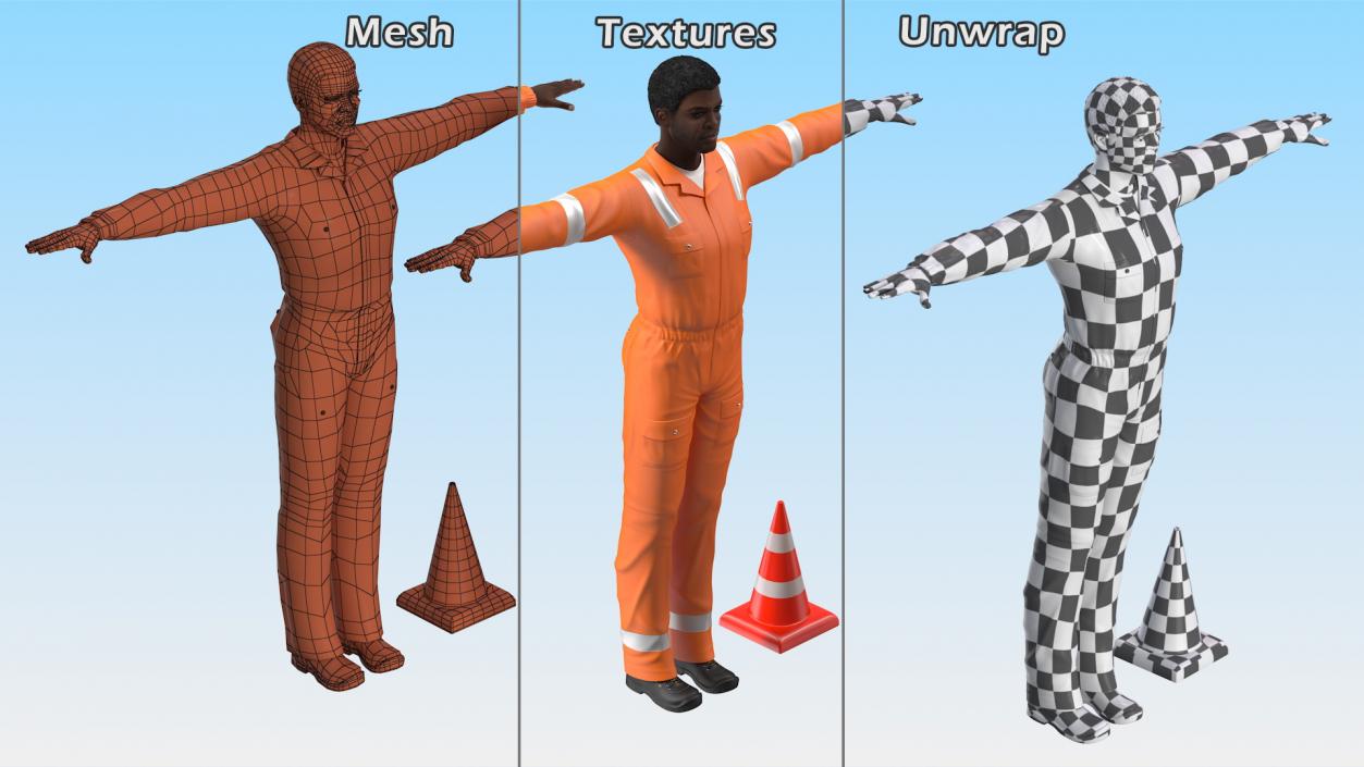 3D model African American Road Worker Rigged