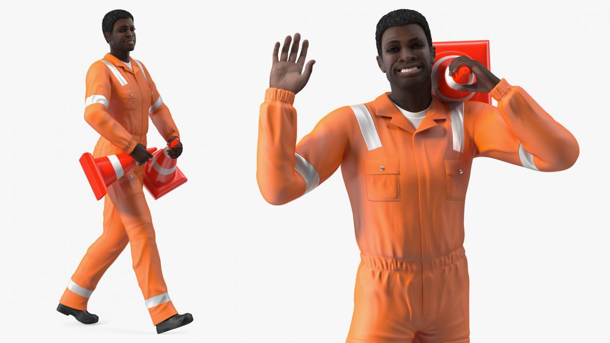 3D model African American Road Worker Rigged