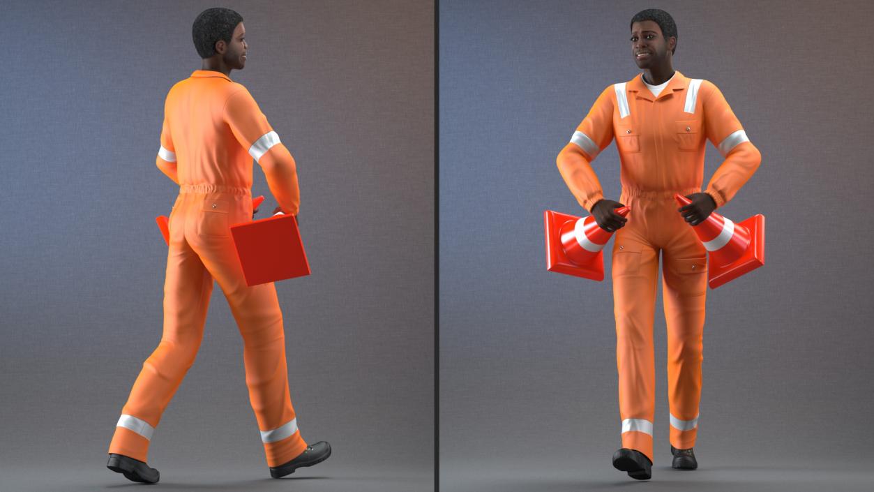 3D model African American Road Worker Rigged