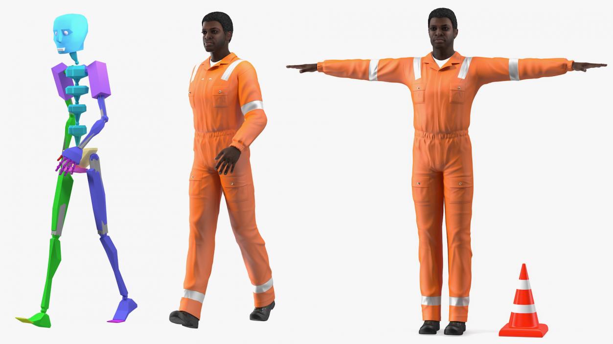 3D model African American Road Worker Rigged