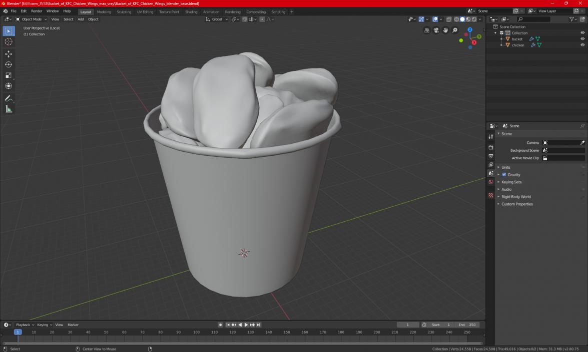 Bucket of KFC Chicken Wings 3D