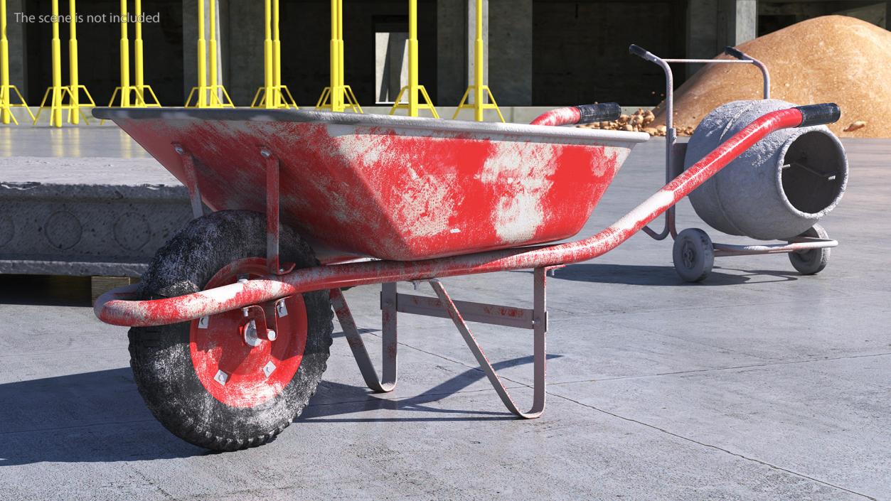 Wheelbarrow with Cement Red 3D