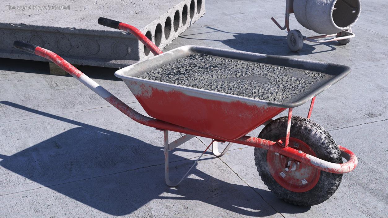 Wheelbarrow with Cement Red 3D