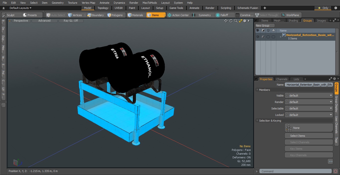 Horizontal Retention Basin with Ethanol Barrels 3D