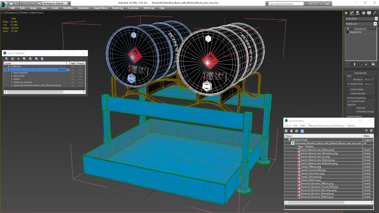 Horizontal Retention Basin with Ethanol Barrels 3D