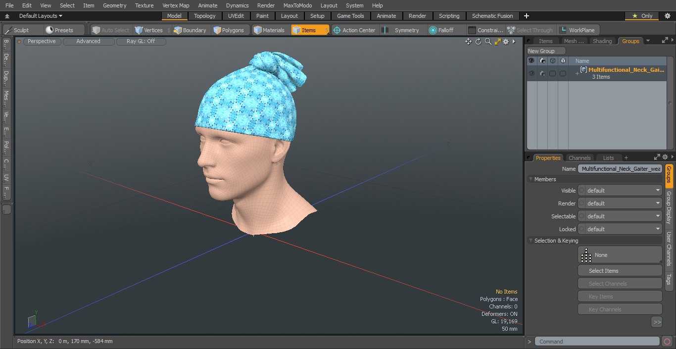 Multifunctional Neck Gaiter weared on Head 3D