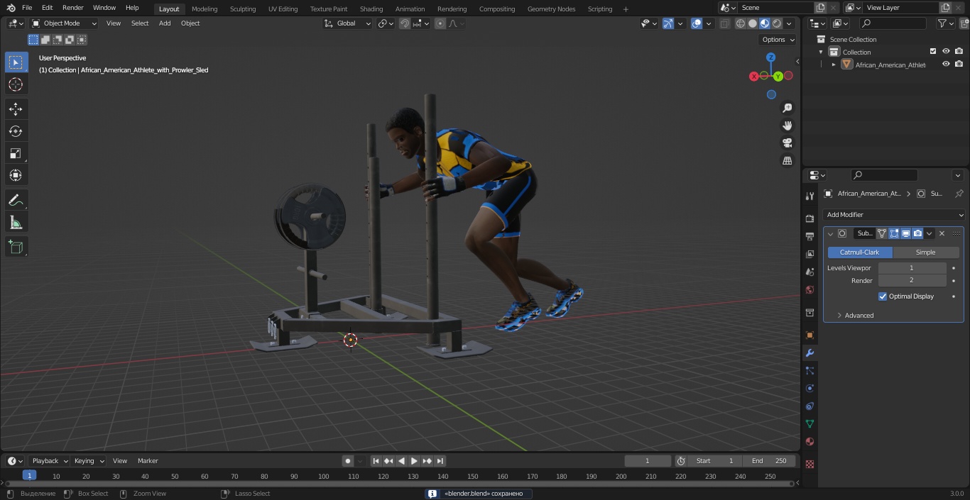 African American Athlete with Prowler Sled 3D