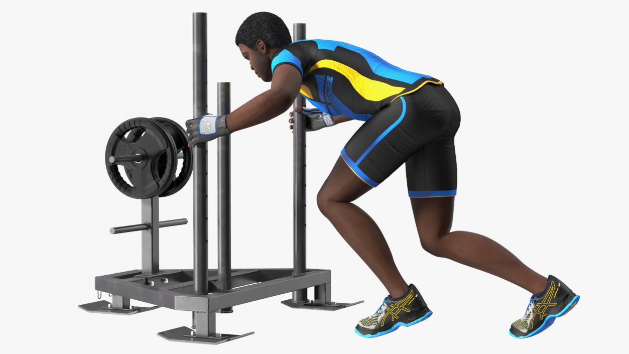 African American Athlete with Prowler Sled 3D