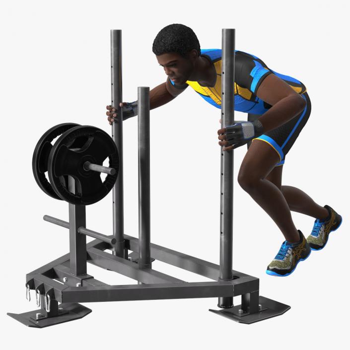 African American Athlete with Prowler Sled 3D