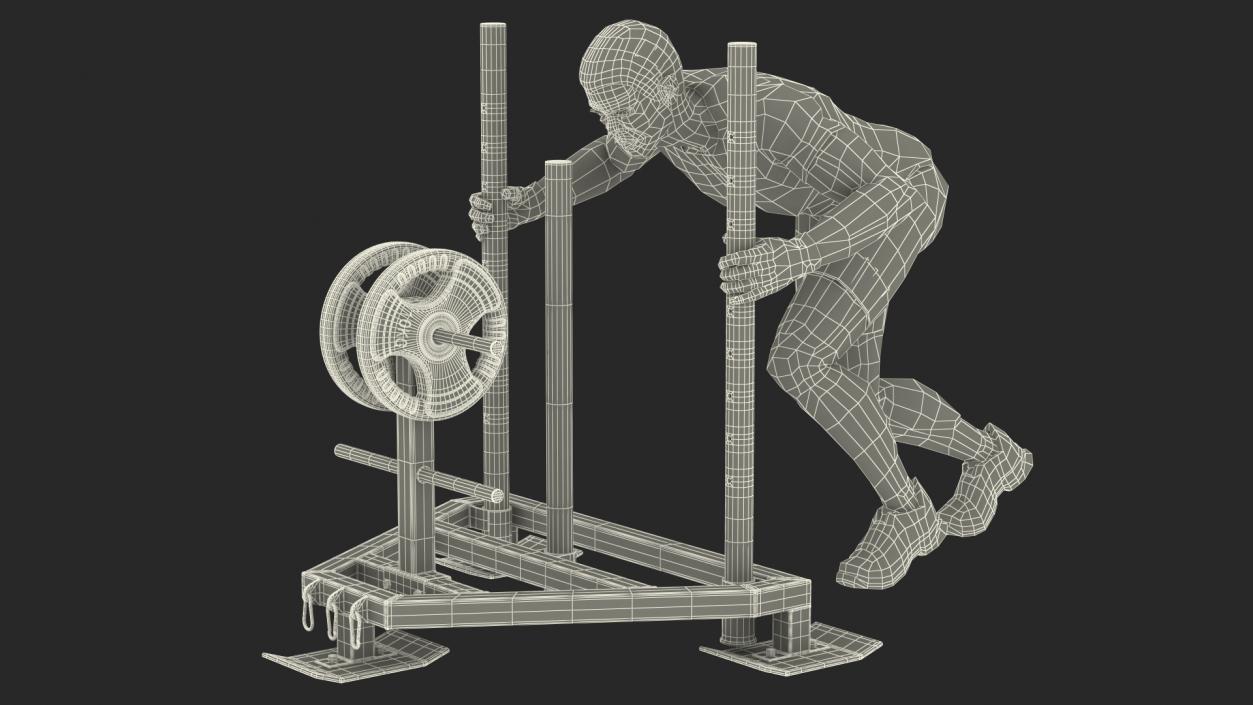 African American Athlete with Prowler Sled 3D