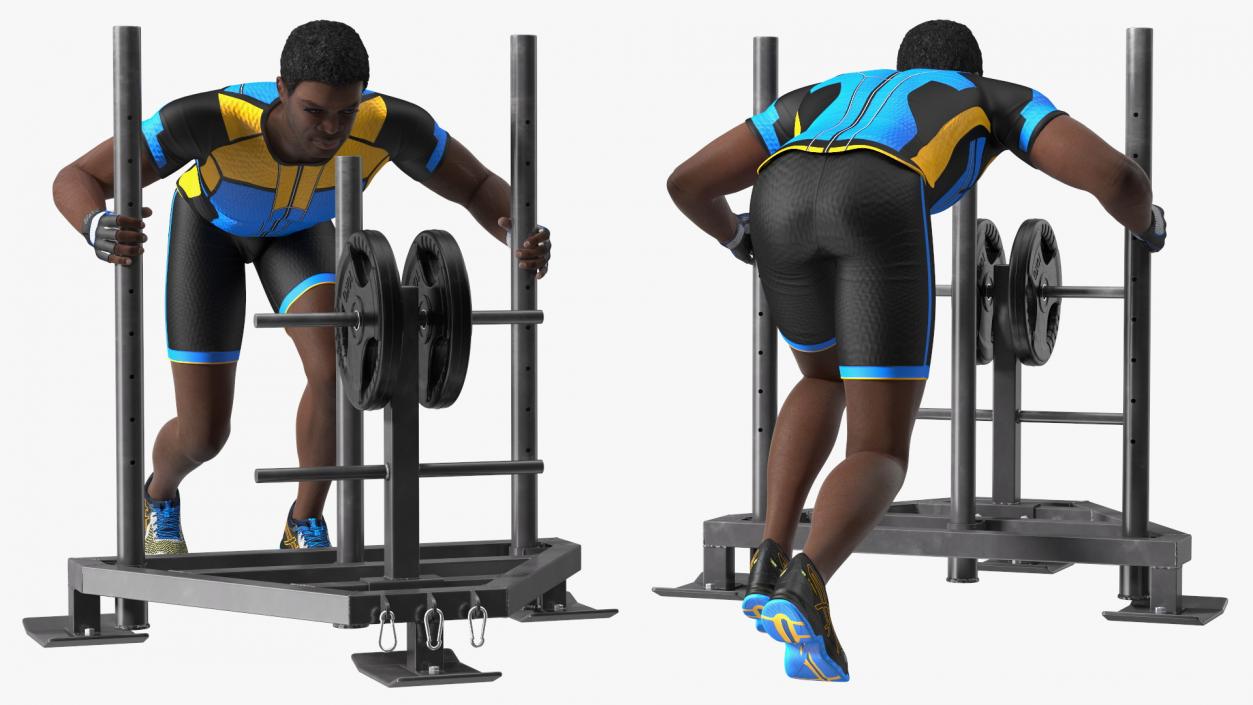 African American Athlete with Prowler Sled 3D