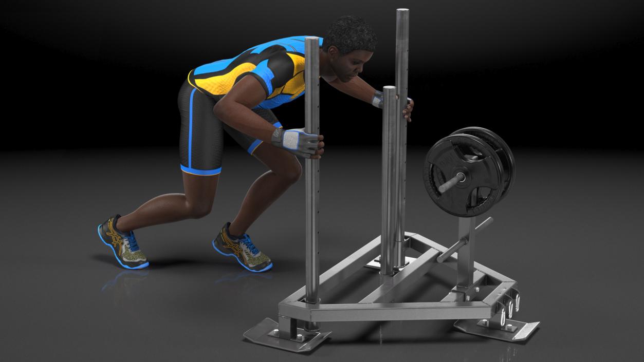 African American Athlete with Prowler Sled 3D