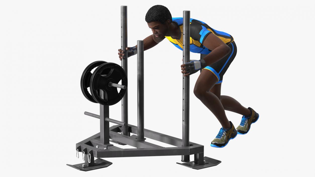 African American Athlete with Prowler Sled 3D